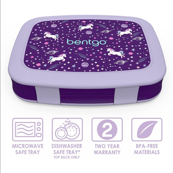 Kids Divided 5 Compartment Leak Proof Bentgo Style Lunch Box Purple Unicorn - Picture 3 of 17
